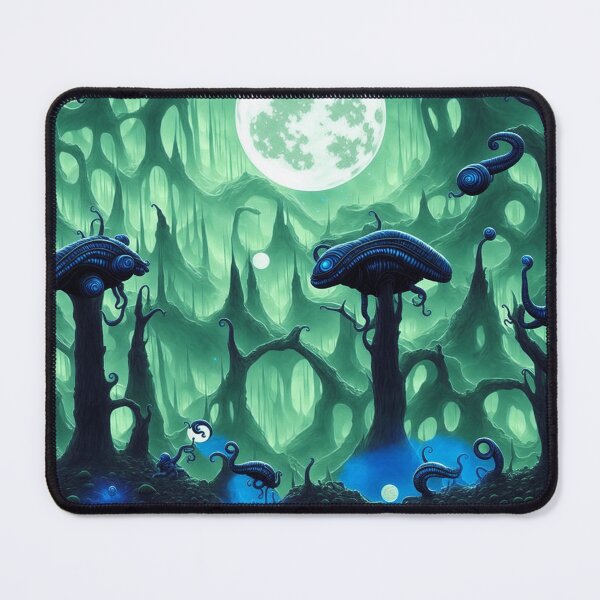 Item preview, Alien planet landscape with snail-monsters nesting on trees and a large moon designed and sold by BrachiaST.