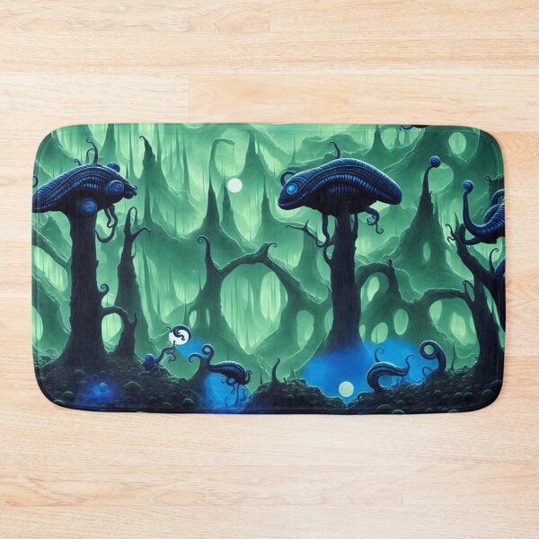Item preview, Alien planet landscape with snail-monsters nesting on trees and a large moon designed and sold by BrachiaST.