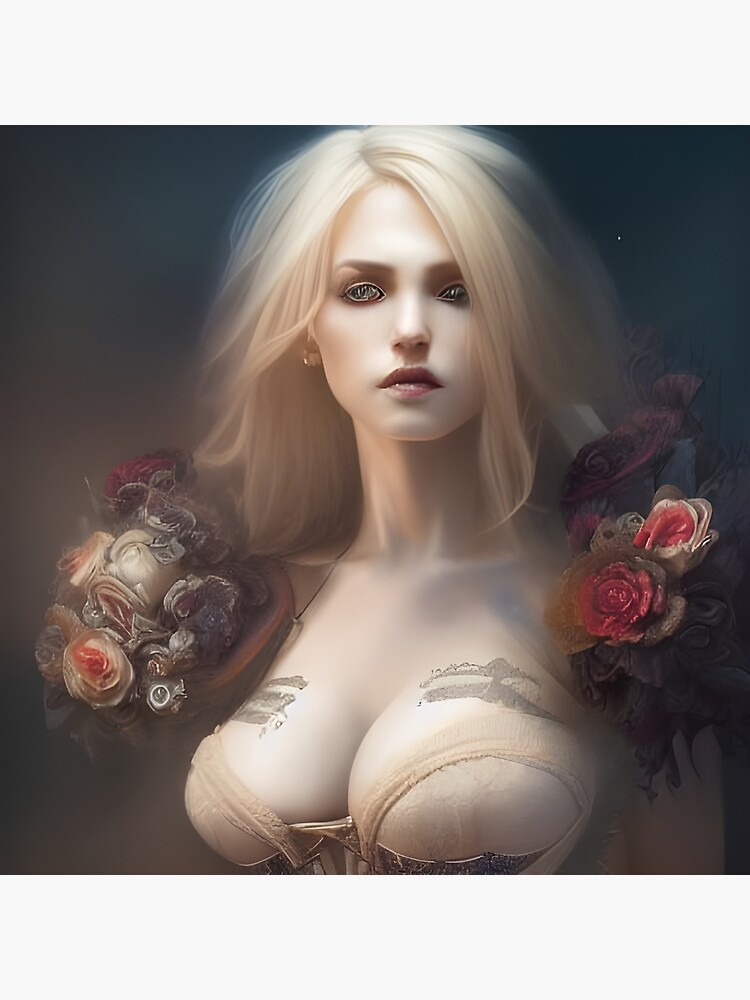 Sexy Blonde Vampire in Corset Dress Seductress Dark Artwork | Poster