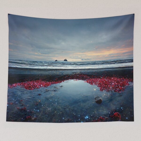 Item preview, Ruby Beaches at Sunrise AI Generated Art designed and sold by MeAI-Art.