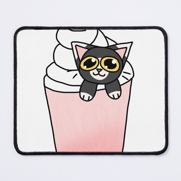 Item preview, strawberry crème Frappuccino cat designed and sold by sproutsofart.