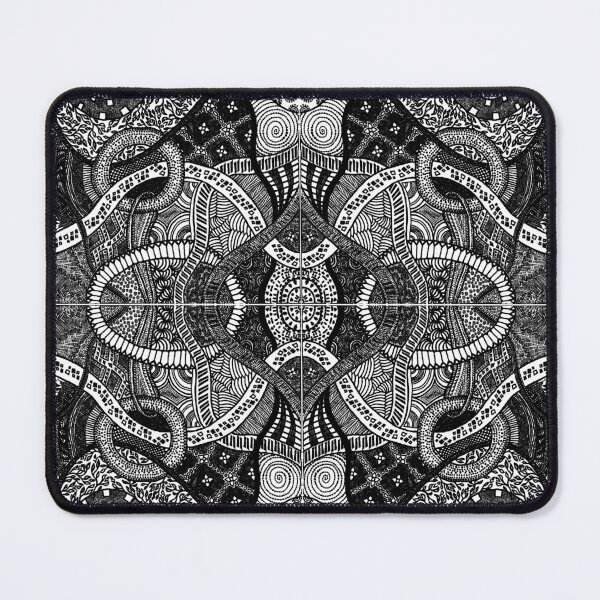 Loops - Black & White Abstract Zentangle Lineart Mouse Pad
