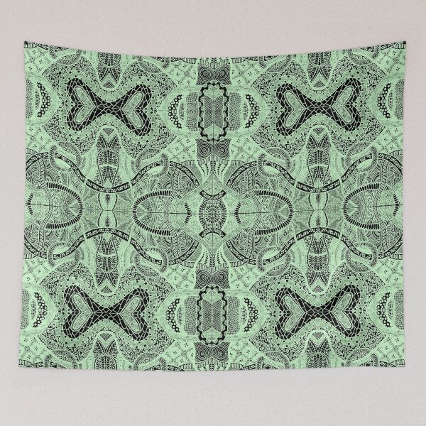 Item preview, Green Loops Over Black Abstract Hyperdetailed Zentangle Pattern designed and sold by ThatsJustJilly.