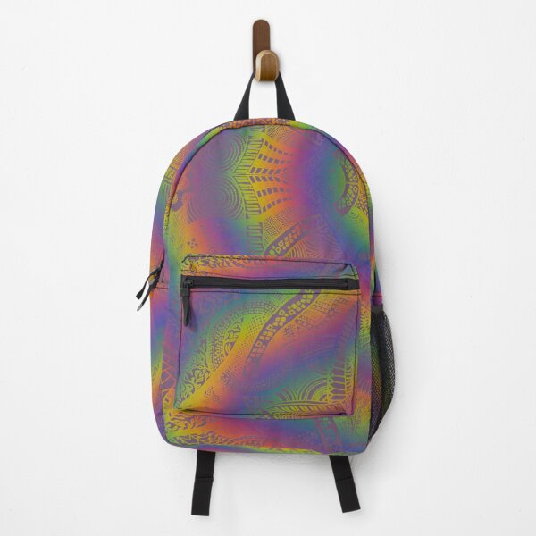 Muted Rainbow Loops Over Purple Trippy Zentangle Art Backpack