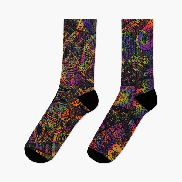 Item preview, Black Loops Over Trippy Rainbow Zentangle Art designed and sold by ThatsJustJilly.