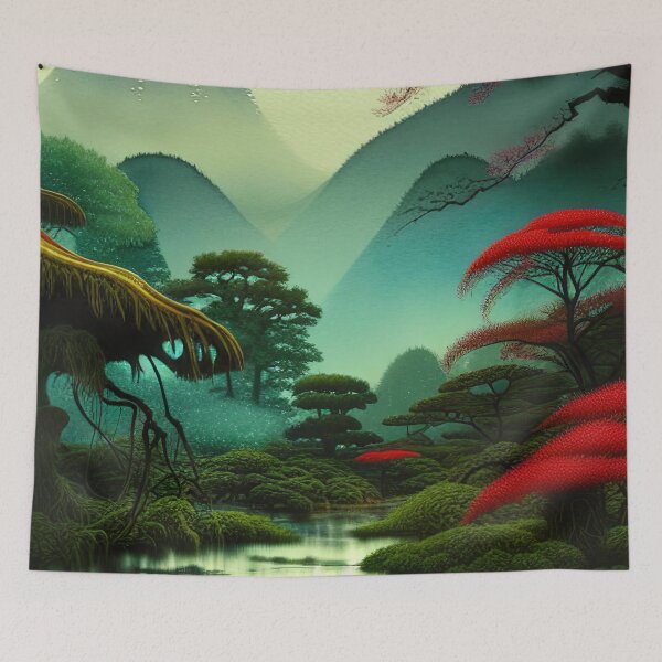 Item preview, Digital Painting Of a Lush Wet Natural Mountains designed and sold by NatureFood.