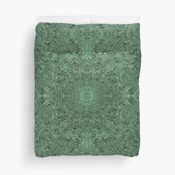 Green and Black Abstract Dancing Men Stick Figure Pattern Duvet Cover