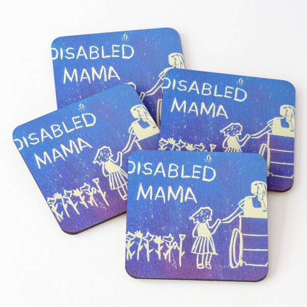 Item preview, Disabled Mama Linocut with a parent who uses a wheelchair and a child designed and sold by CurbCuts.