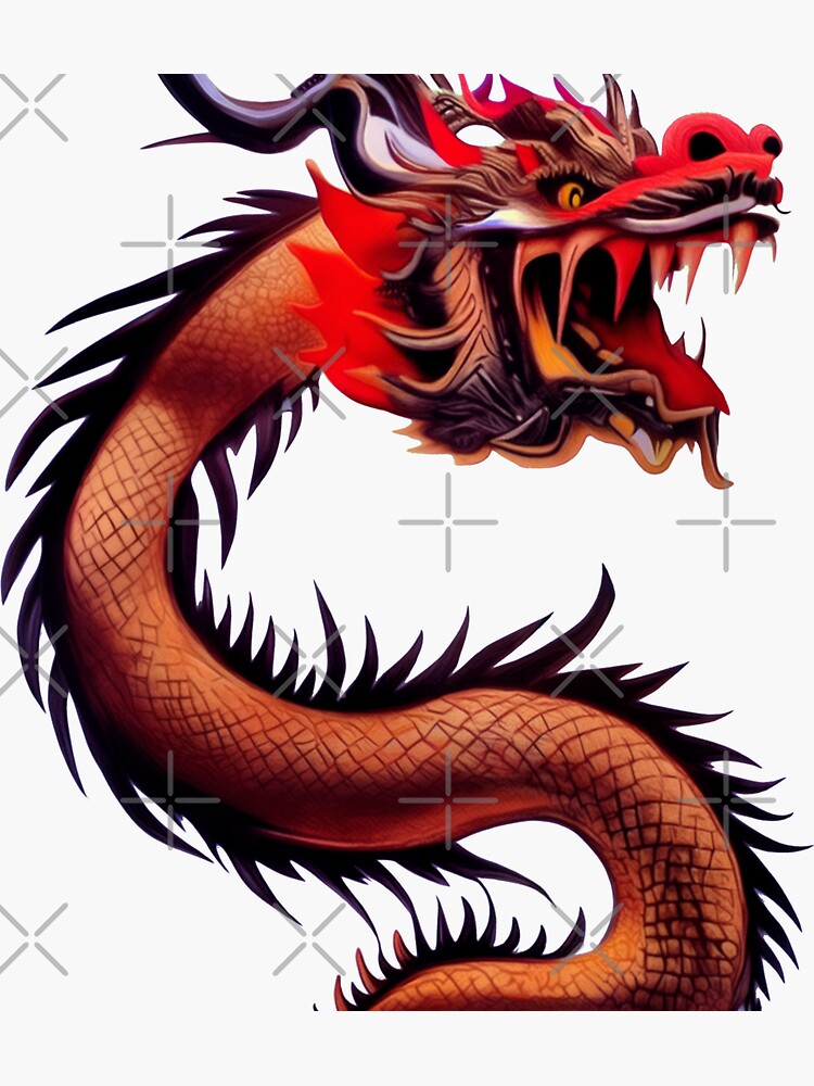 Thumbnail 3 of 3, Sticker, Red and Gold Chinese Dragon with Translucent Background designed and sold by dragynrain.