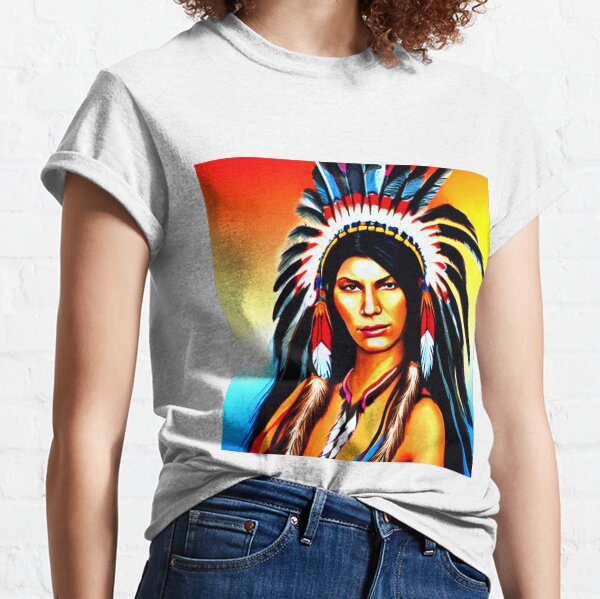 Strong young beautiful Native American woman, beautiful American Indian woman, Native American heritage Classic T-Shirt