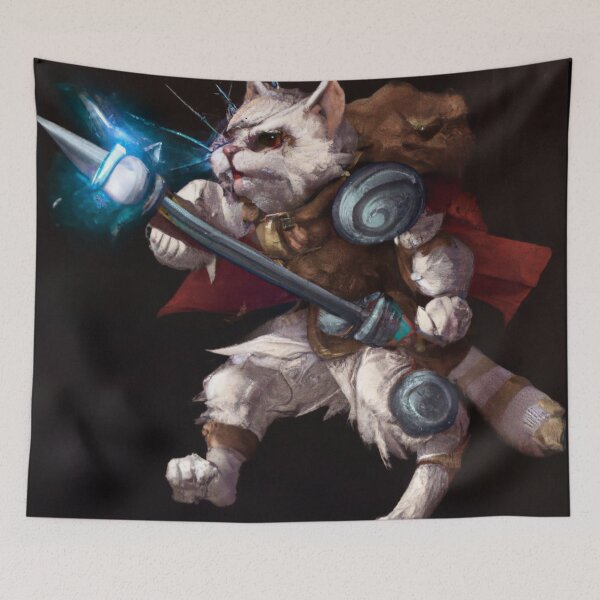 Item preview, Kern the Cat, spear in battle (Fantasy) designed and sold by thecatandkettle.