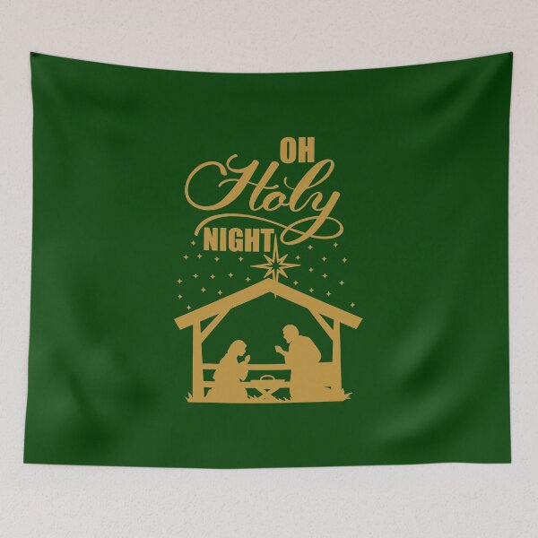 Item preview, Oh Holy Night Nativity Christmas Scene White on Green designed and sold by Gsallicat.