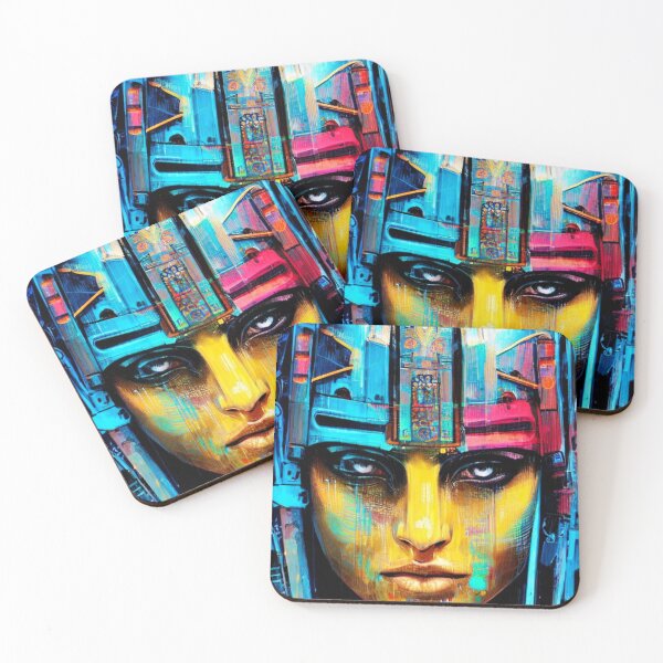 Item preview, Futuristic Aztec Queen painting Woman Power designed and sold by blackdogshop.