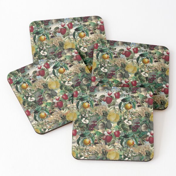 Item preview, Vintage fruit garden pattern, strawberries, vintage botanical, fruit pattern, yellow floral illustration   designed and sold by ZeinabTaha.