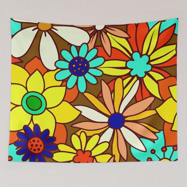 Item preview, 1960's Retro Flower Pattern In Yellow, Aqua, Red designed and sold by DEC02.