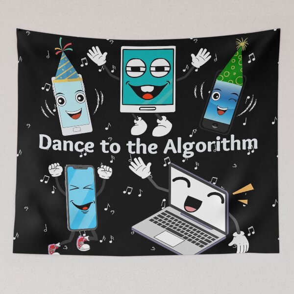 Item preview, "Dance to the Algorithm" funny smiling gadgets designed and sold by Write-to-Rebel.