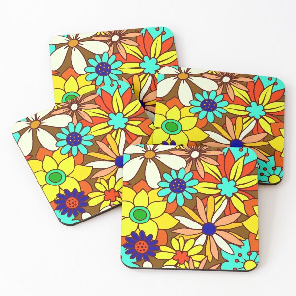 Item preview, 1960's Retro Flower Pattern In Yellow, Aqua, Red designed and sold by DEC02.