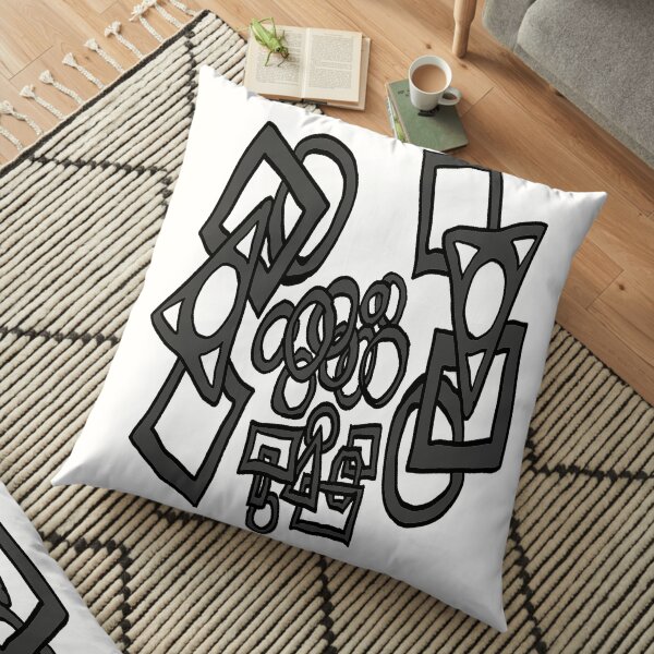 Doodle circles, squares, rectangles charcoal black and white pattern Floor Pillow