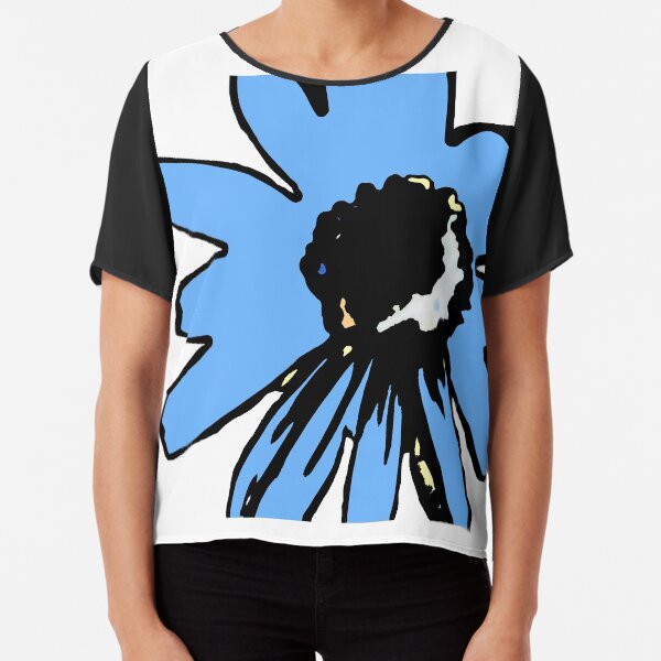 Retro pretty daisy blue black floral Chiffon Top