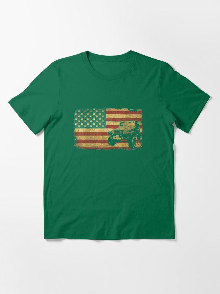 Off Road Vehicle And The American Flag Graphic Cotton T Shirt For