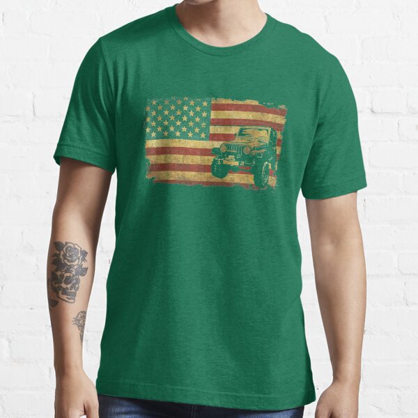 Off Road Vehicle And The American Flag Graphic Cotton T Shirt For