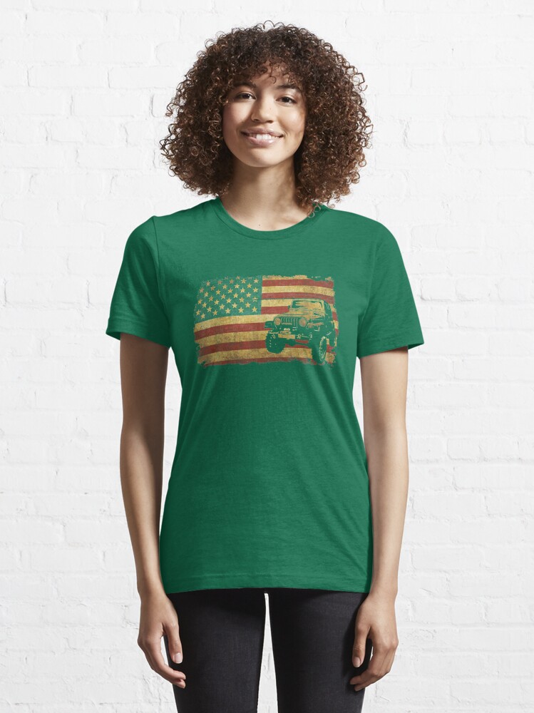 Off Road Vehicle And The American Flag Graphic Cotton T Shirt For