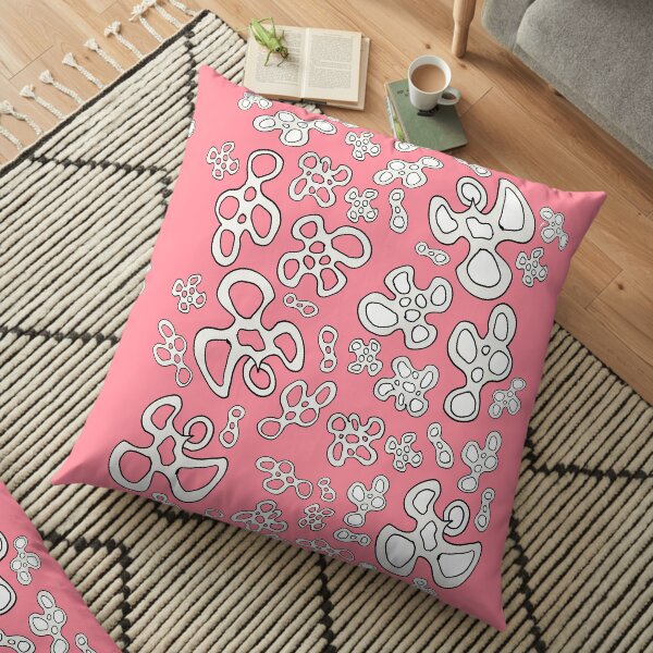 Amoeba pink, black and white pattern Floor Pillow