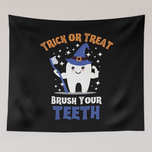 Item preview, Trick or Treat Brush Your Teeth - Tooth Wearing Witch Hat Holding Toothbrush designed and sold by LoveSeasonz.