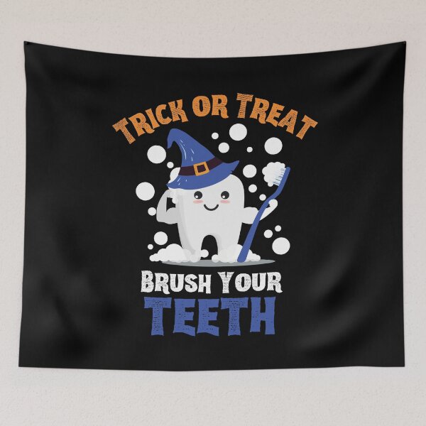 Item preview, Trick or Treat Brush Your Teeth - Tooth Wearing Witch Hat Holding Toothbrush designed and sold by LoveSeasonz.