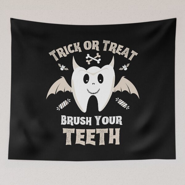 Item preview, Trick or Treat Brush Your Teeth - Tooth with Devil Horns and Bat Wings designed and sold by LoveSeasonz.