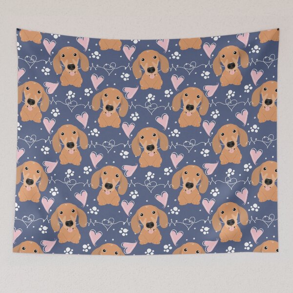 Item preview, LOVE Red Dachshund Sausage Dog - Navy  designed and sold by Lulupainting.
