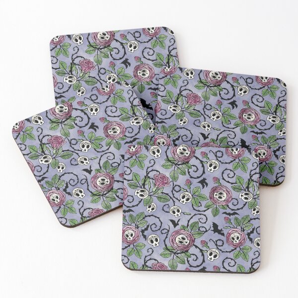 Item preview, Sugar skulls and roses, gothic floral watercolor pattern in pastel tones designed and sold by RedFinchDesigns.