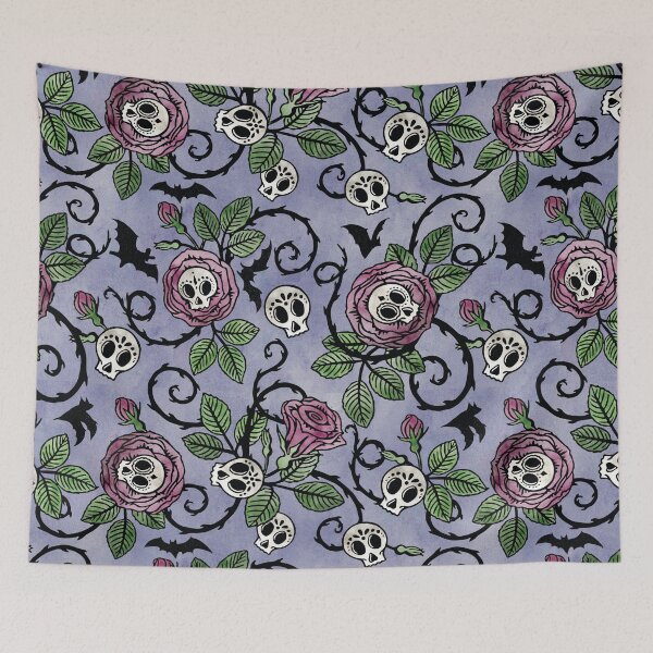 Item preview, Sugar skulls and roses, gothic floral watercolor pattern in pastel tones designed and sold by RedFinchDesigns.
