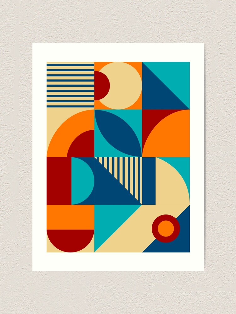 Blue Orange Yellow Orange and Red Mid Century modern pattern, Bauhaus  patterns on Art Print for Sale by Dezinix