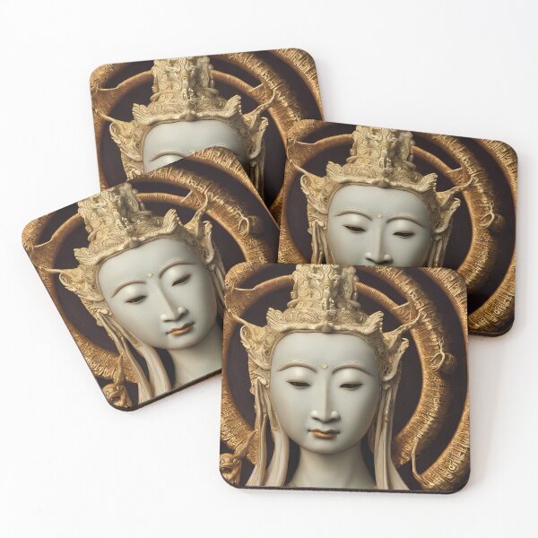 Item preview, Bronze Stone Marble Statue of Buddha Guan Yin Goddess (Buddhism Tibetan Style, Color Square Tiles) designed and sold by Digital-Davinci.