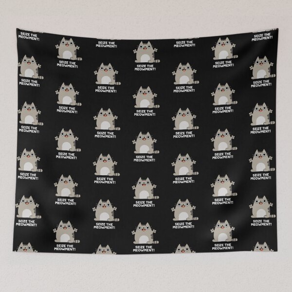Item preview, Seize The Meow-ment Positive Cat Puns (Dark BG) designed and sold by punnybone.