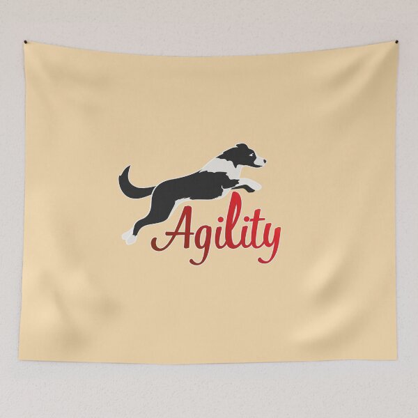 Item preview, black and white border collie jumping and agility in red designed and sold by PausePapote.