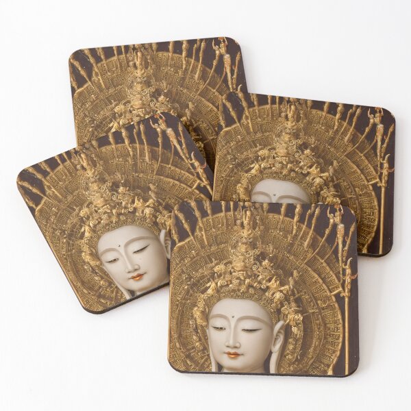 Item preview, Buddha Head Guan Yin Goddess with Bronze Metallic Halo (focus bottom, Buddhism Tibetan Style, Color Square Tiles) designed and sold by Digital-Davinci.