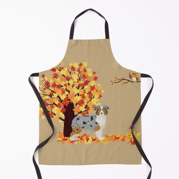 Item preview, Blue Merle Australian Shepherd with Autumn Tree with Fallen Leaves and Owl designed and sold by SeasonalDogs.