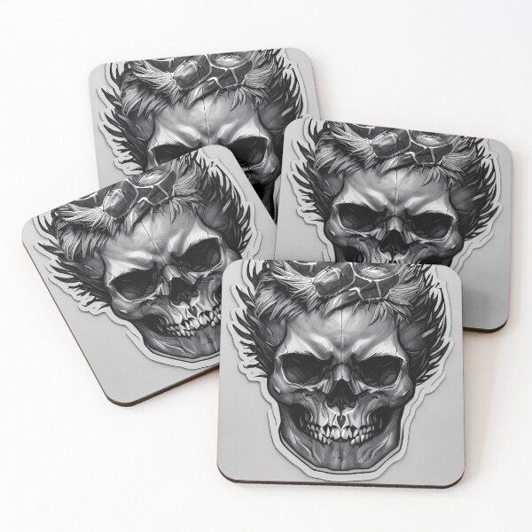 Item preview, Death Skull Head with Spiky Hair, Grey Gradient Background,  Abstract Comic Style Motif Pattern  (anime cartoon style,  wallpaper tile) designed and sold by Digital-Davinci.