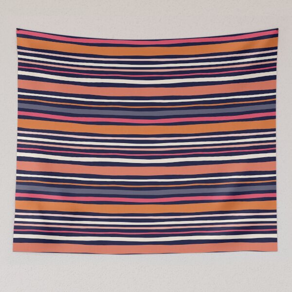 Item preview, Tangerine Halloween Horizontal Stripe in Pink, Orange, Cream and Navy designed and sold by Natalie du Plessis.