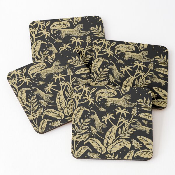 Item preview, Black & Gold tigers and tropical leaves designed and sold by wonderblue.