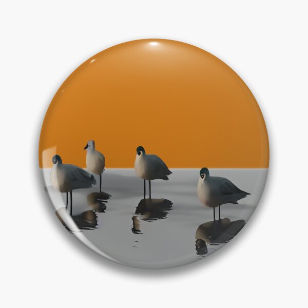 Item preview, Four water birds on a grey beach with orange sunset background. Orange background designed and sold by janesg.
