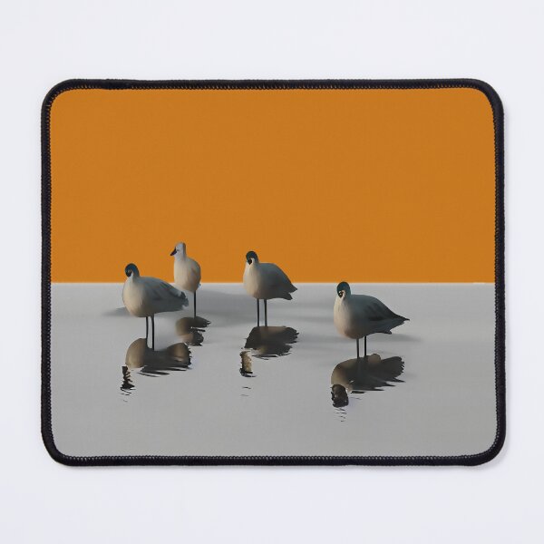 Item preview, Four water birds on a grey beach with orange sunset background. Orange background designed and sold by janesg.
