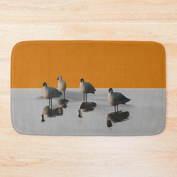 Item preview, Four water birds on a grey beach with orange sunset background. Orange background designed and sold by janesg.