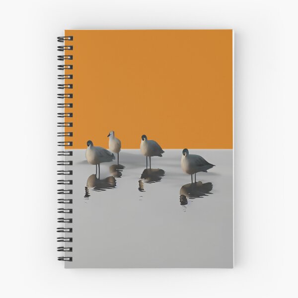 Item preview, Four water birds on a grey beach with orange sunset background. Orange background designed and sold by janesg.