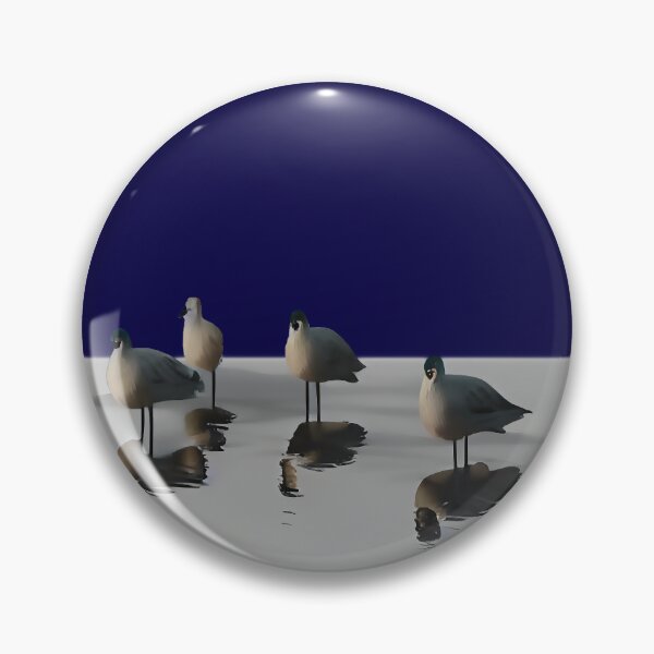 Item preview, Four water birds on a grey beach. Blue background designed and sold by janesg.