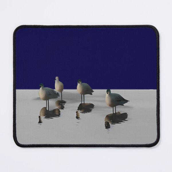 Item preview, Four water birds on a grey beach. Blue background designed and sold by janesg.