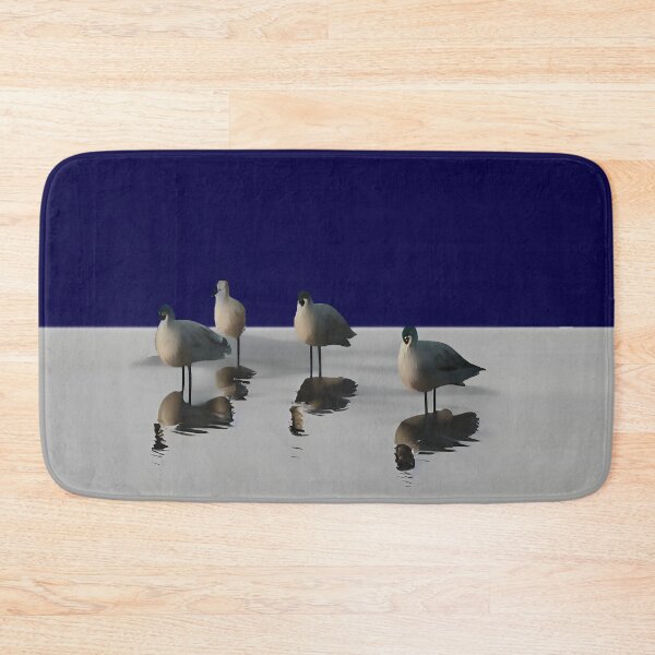 Item preview, Four water birds on a grey beach. Blue background designed and sold by janesg.