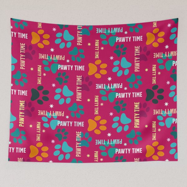 Item preview, pawty time – paw prints on raspberry seamless repeat pattern designed and sold by colorofmagic.